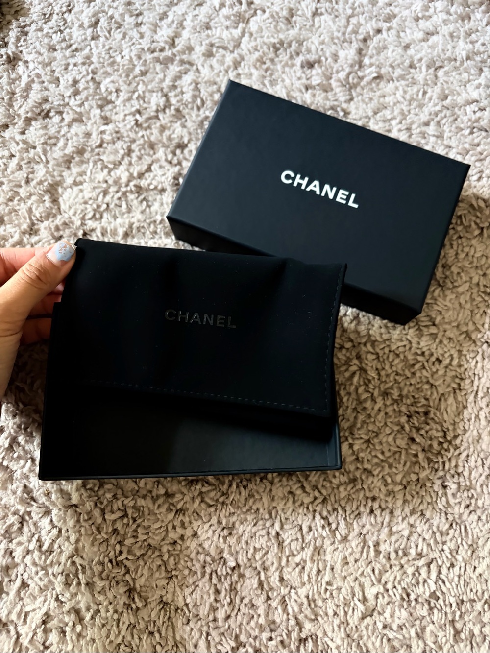 CHANEL Black Logo Compact Jewelry Pouch